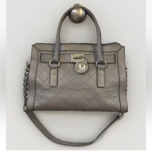 Michael Kors Hamilton Gray studded Purse Shoulder Handbag Link StrapLock GUC
